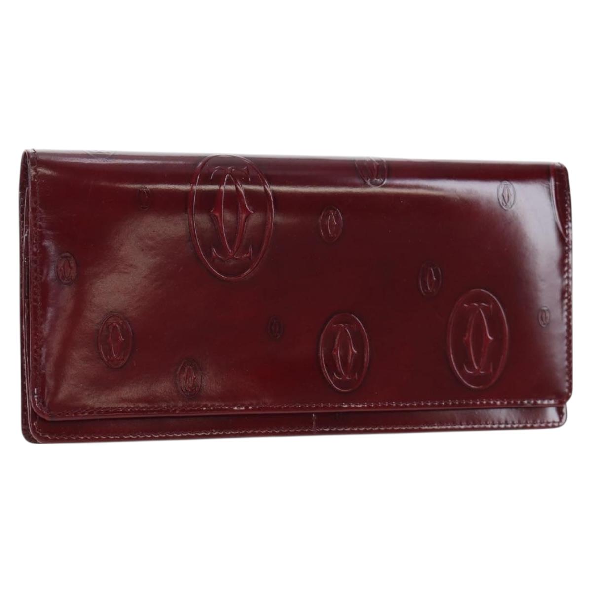 CARTIER happy Birthday Long Wallet Patent leather Bordeaux Auth am12142V