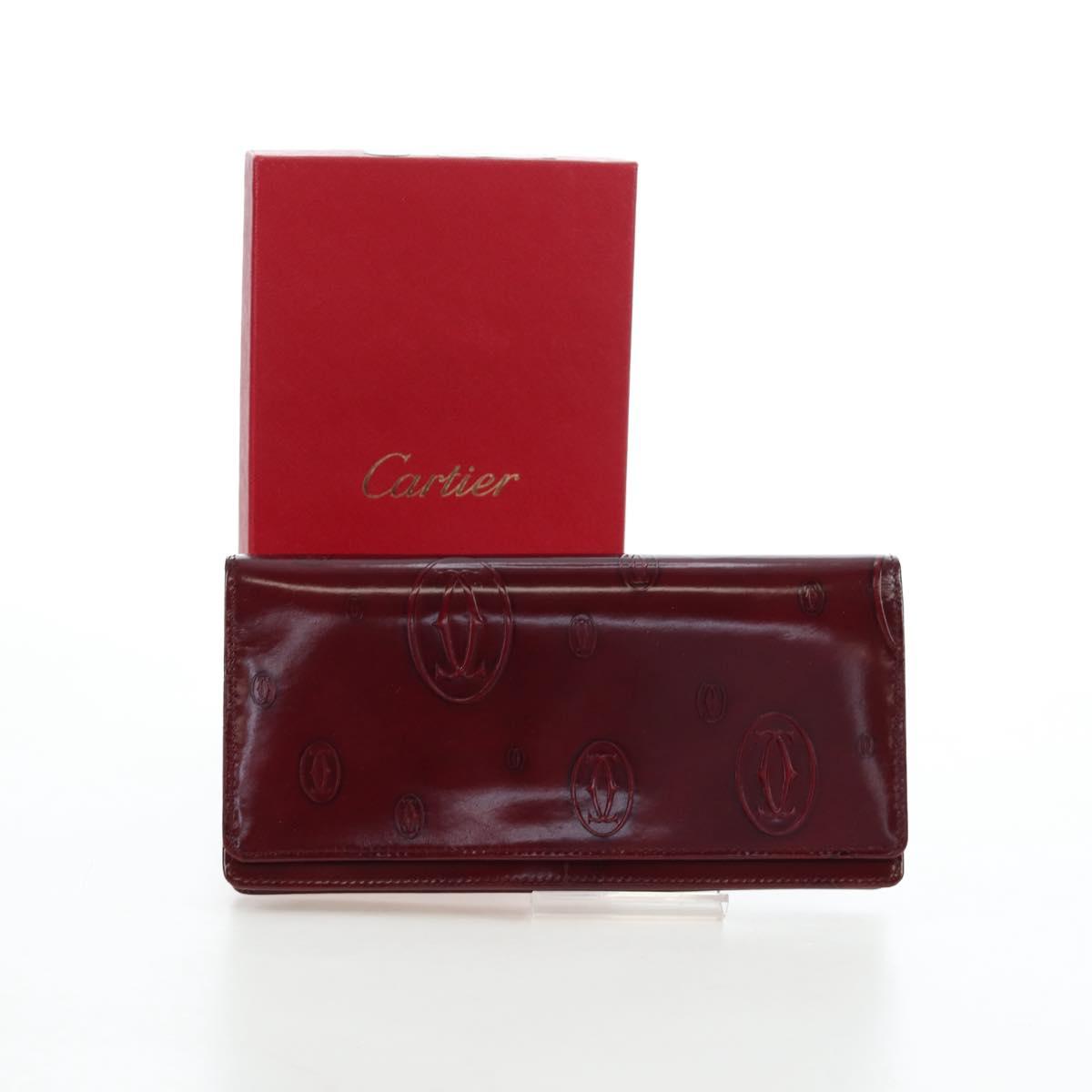 CARTIER happy Birthday Long Wallet Patent leather Bordeaux Auth am12142V