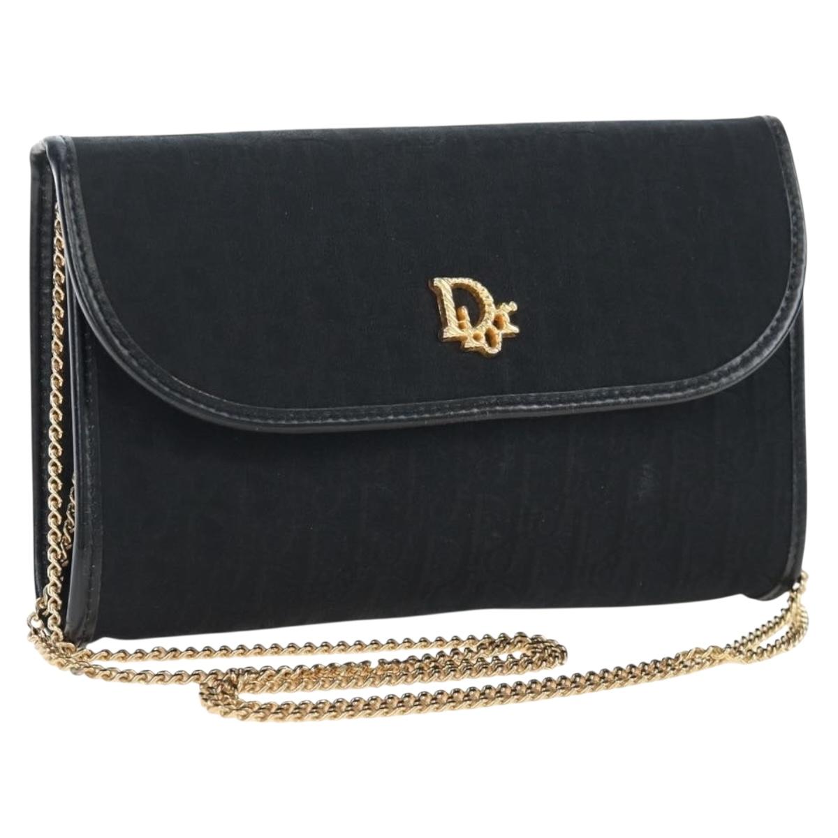 Christian Dior Trotter Canvas Chain Shoulder Bag Black Gold Auth am12151V
