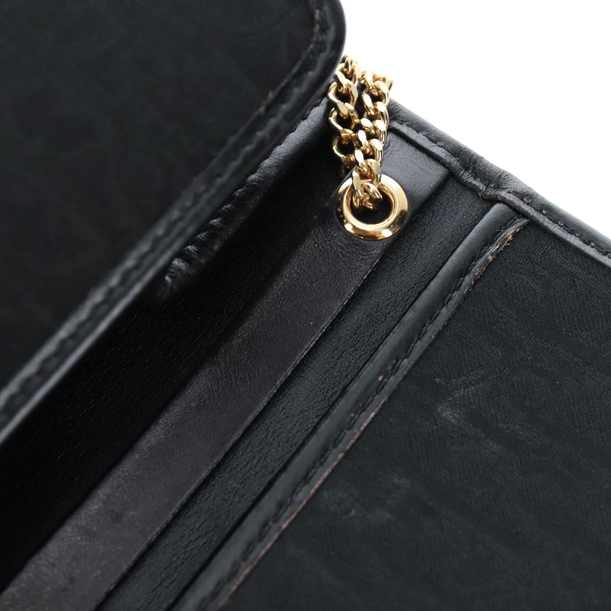 Christian Dior Trotter Canvas Chain Shoulder Bag Black Gold Auth am12151V