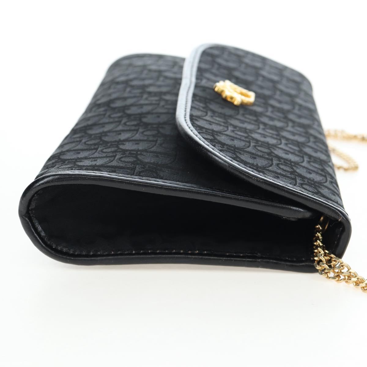 Christian Dior Trotter Canvas Chain Shoulder Bag Black Gold Auth am12151V