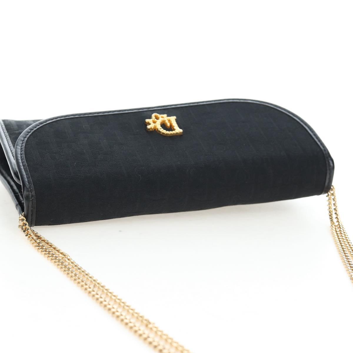 Christian Dior Trotter Canvas Chain Shoulder Bag Black Gold Auth am12151V