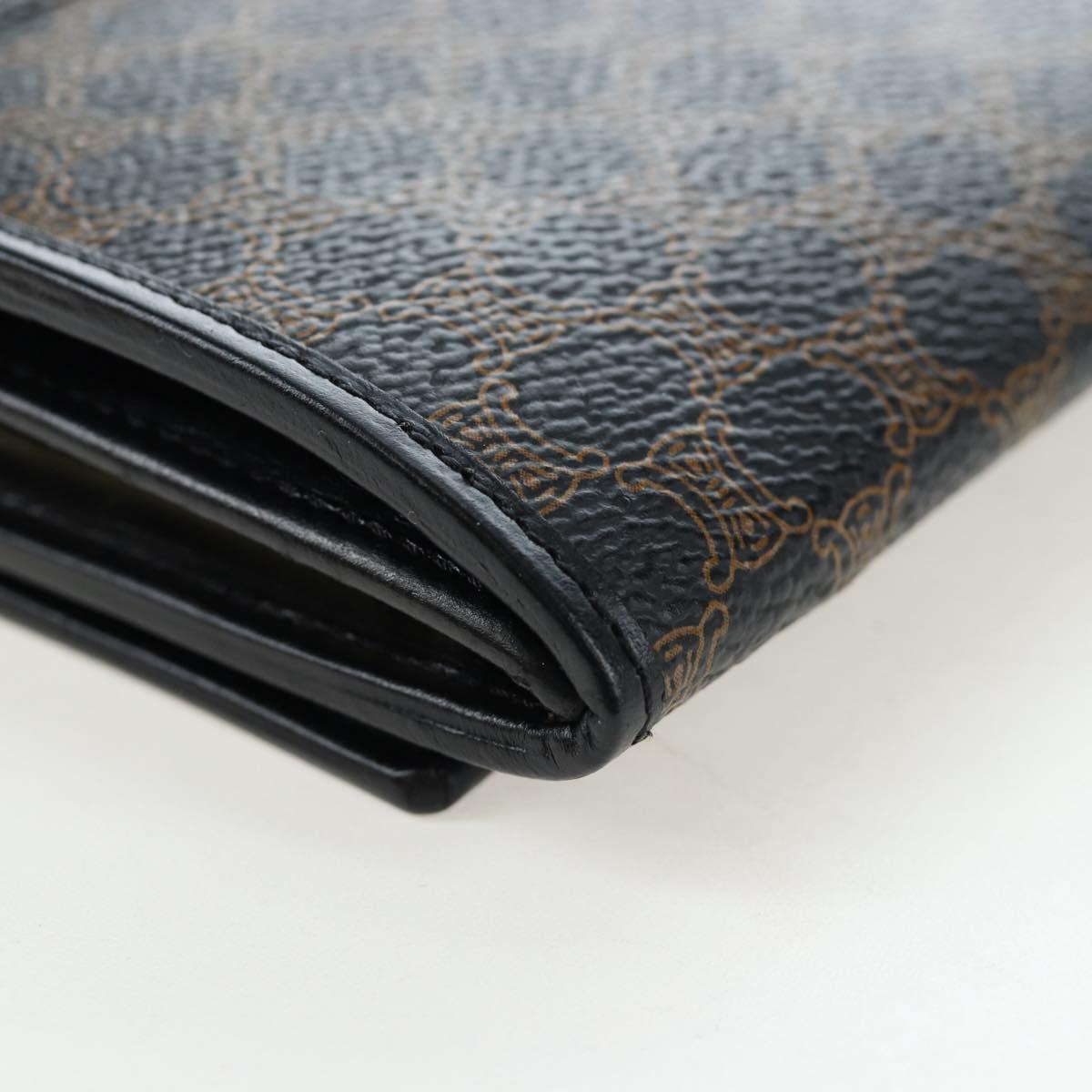 CELINE Macadam Canvas Kiss Lock Long Wallet PVC Leather Black Auth am12152V