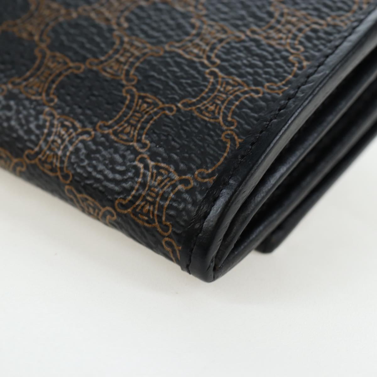 CELINE Macadam Canvas Kiss Lock Long Wallet PVC Leather Black Auth am12152V