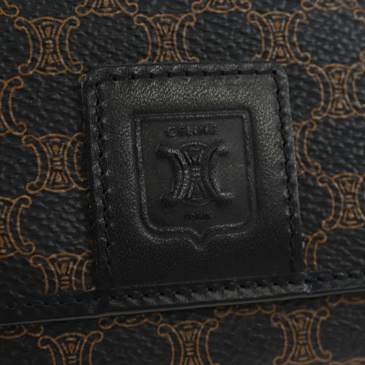 CELINE Macadam Canvas Kiss Lock Long Wallet PVC Leather Black Auth am12152V
