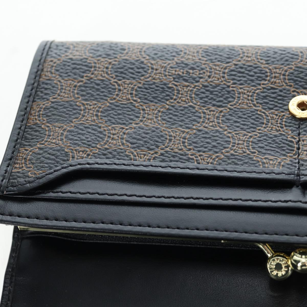 CELINE Macadam Canvas Kiss Lock Long Wallet PVC Leather Black Auth am12152V