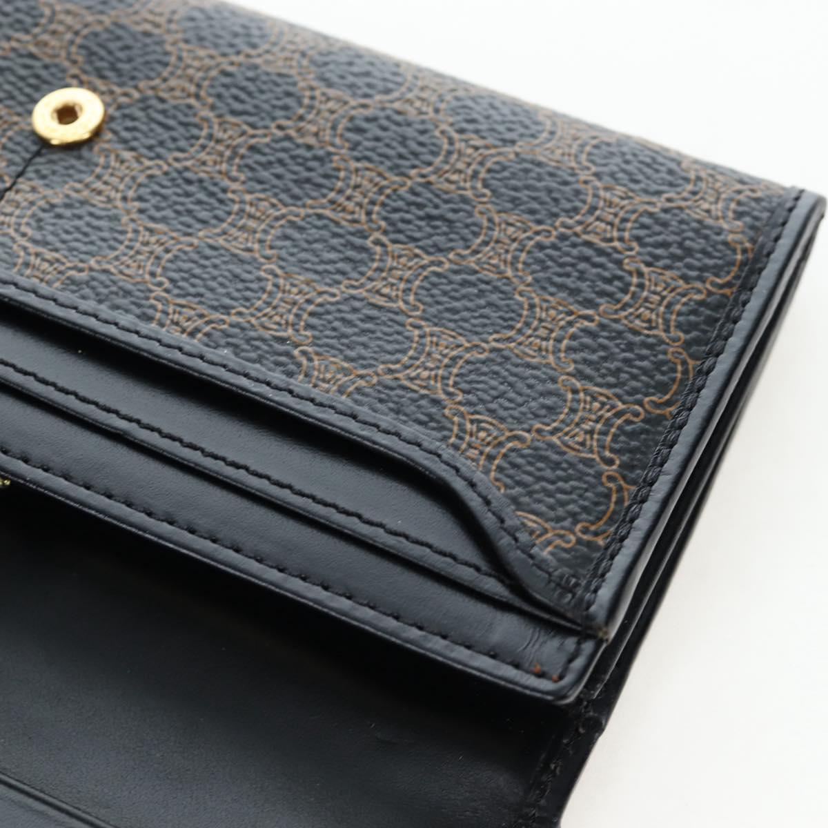 CELINE Macadam Canvas Kiss Lock Long Wallet PVC Leather Black Auth am12152V