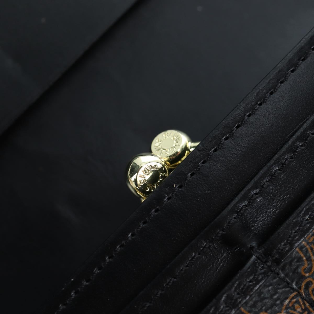 CELINE Macadam Canvas Kiss Lock Long Wallet PVC Leather Black Auth am12152V