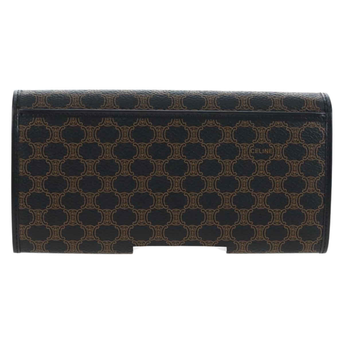 CELINE Macadam Canvas Kiss Lock Long Wallet PVC Leather Black Auth am12152V