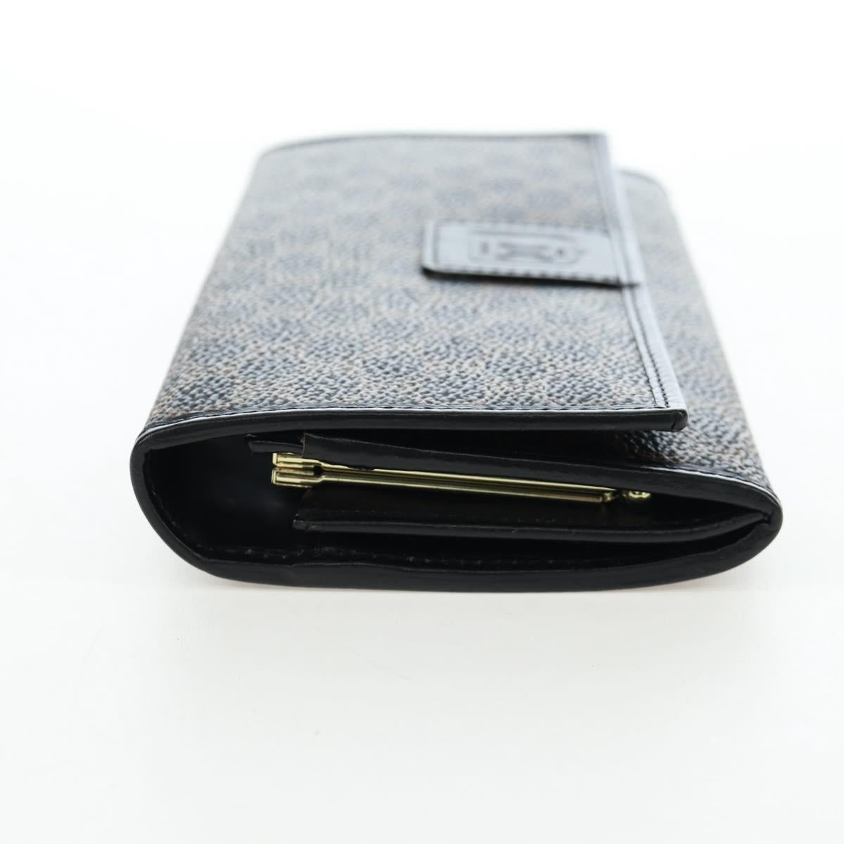 CELINE Macadam Canvas Kiss Lock Long Wallet PVC Leather Black Auth am12152V