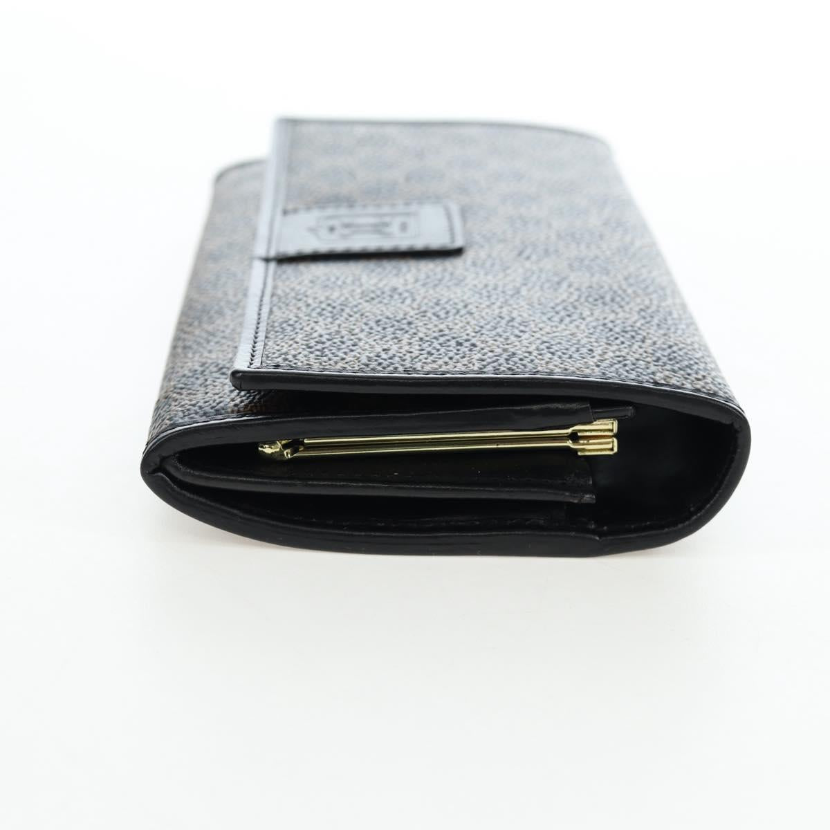 CELINE Macadam Canvas Kiss Lock Long Wallet PVC Leather Black Auth am12152V