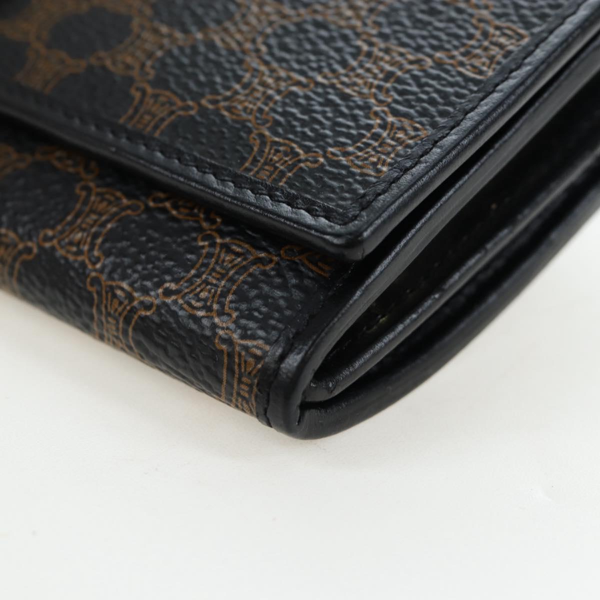 CELINE Macadam Canvas Kiss Lock Long Wallet PVC Leather Black Auth am12152V