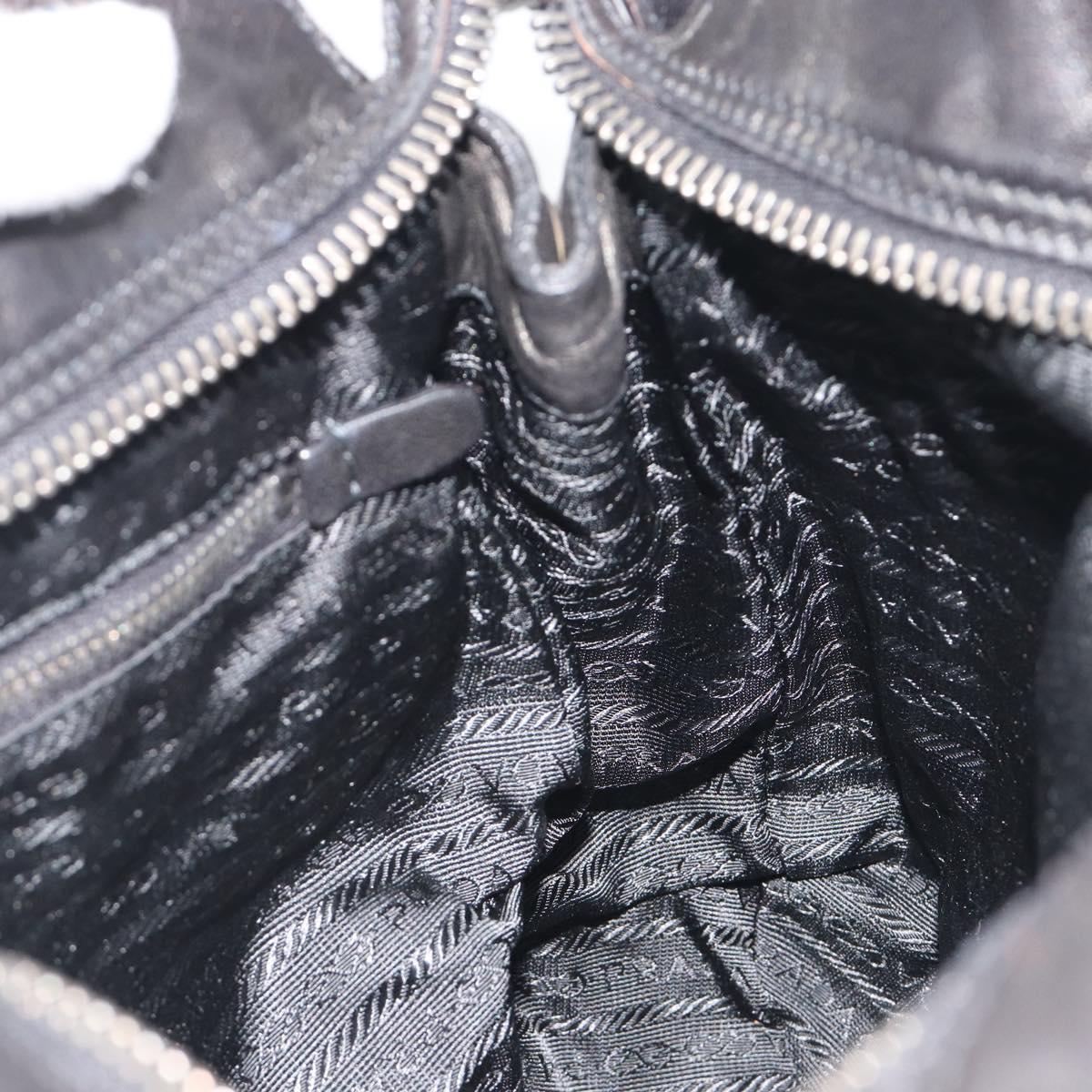 PRADA Tote Bag Leather Black Silver Auth am12153A