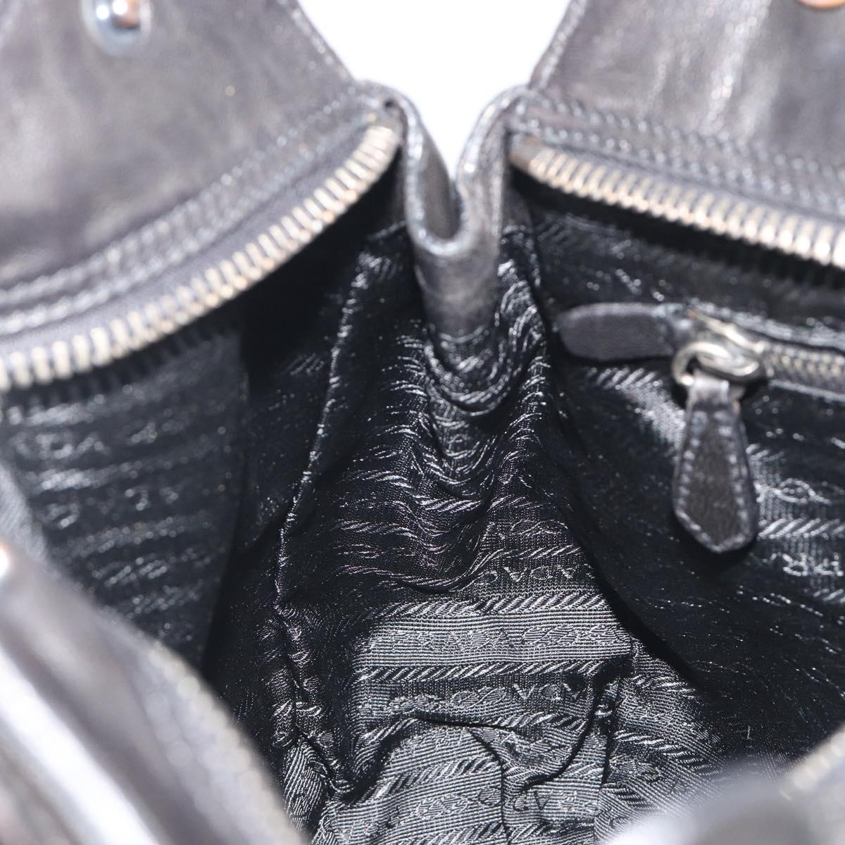 PRADA Tote Bag Leather Black Silver Auth am12153A