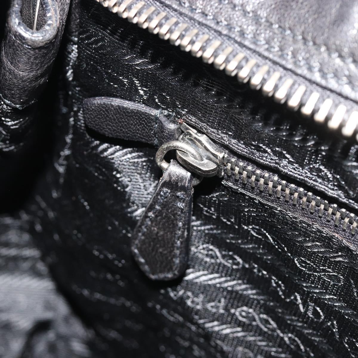 PRADA Tote Bag Leather Black Silver Auth am12153A