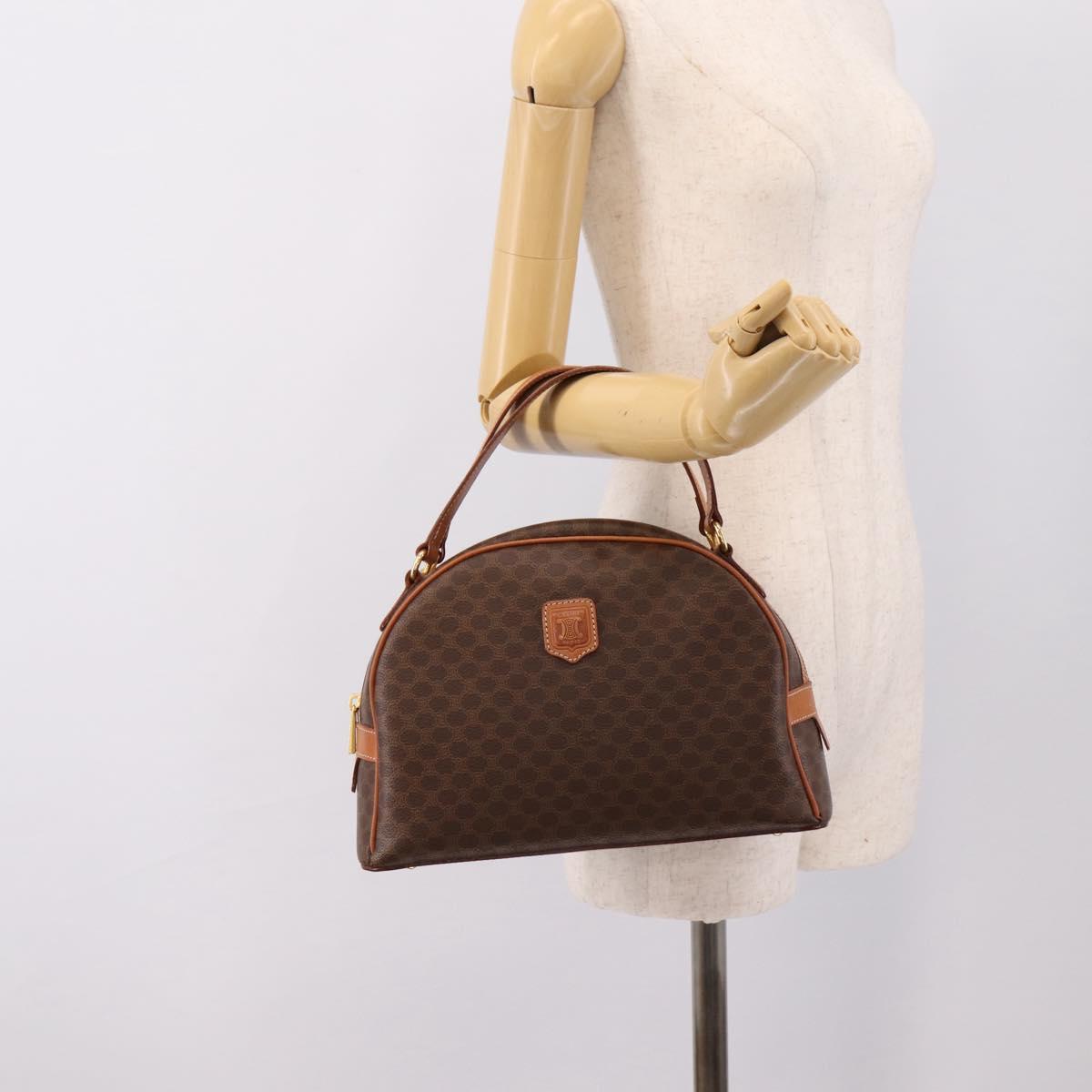 CELINE Macadam Canvas Hand Bag PVC Leather Brown Gold Auth am12157V