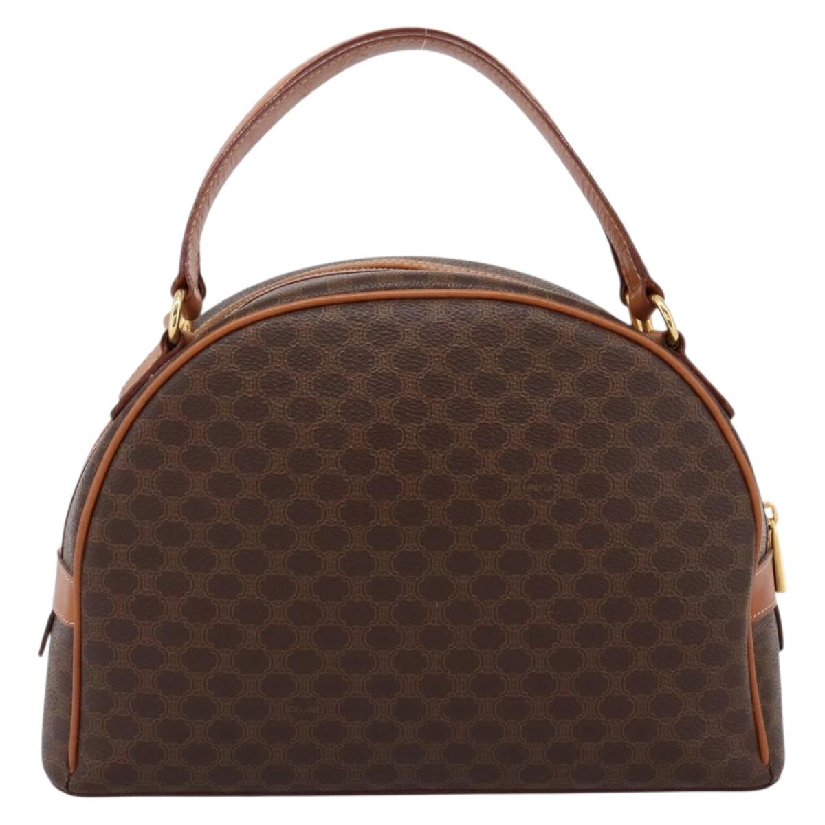 CELINE Macadam Canvas Hand Bag PVC Leather Brown Gold Auth am12157V