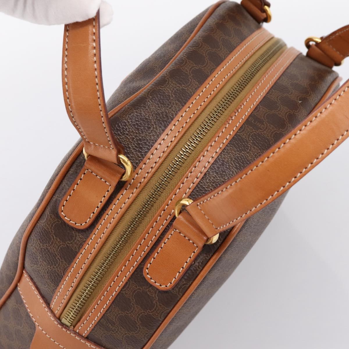 CELINE Macadam Canvas Hand Bag PVC Leather Brown Gold Auth am12157V