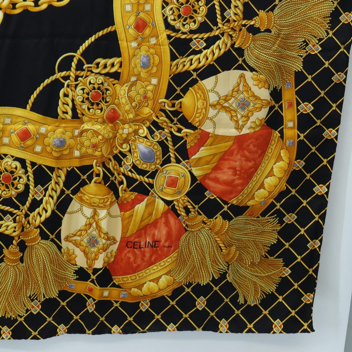 CELINE Large Jewelry Pattern Scarf Silk Black Yellow Auth am12158M