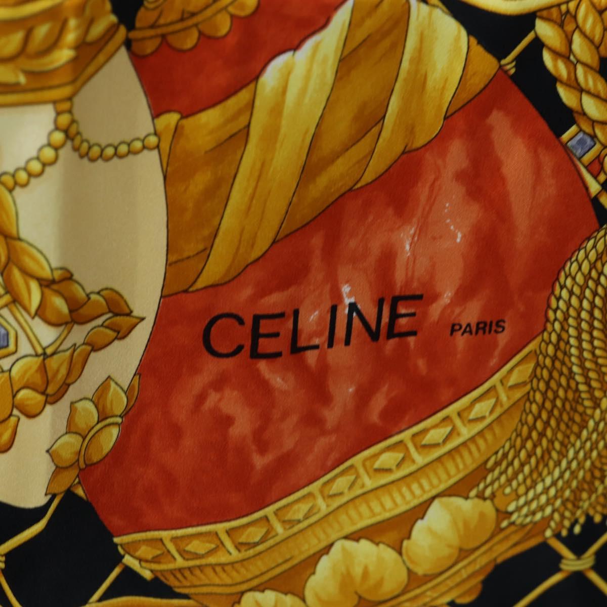 CELINE Large Jewelry Pattern Scarf Silk Black Yellow Auth am12158M