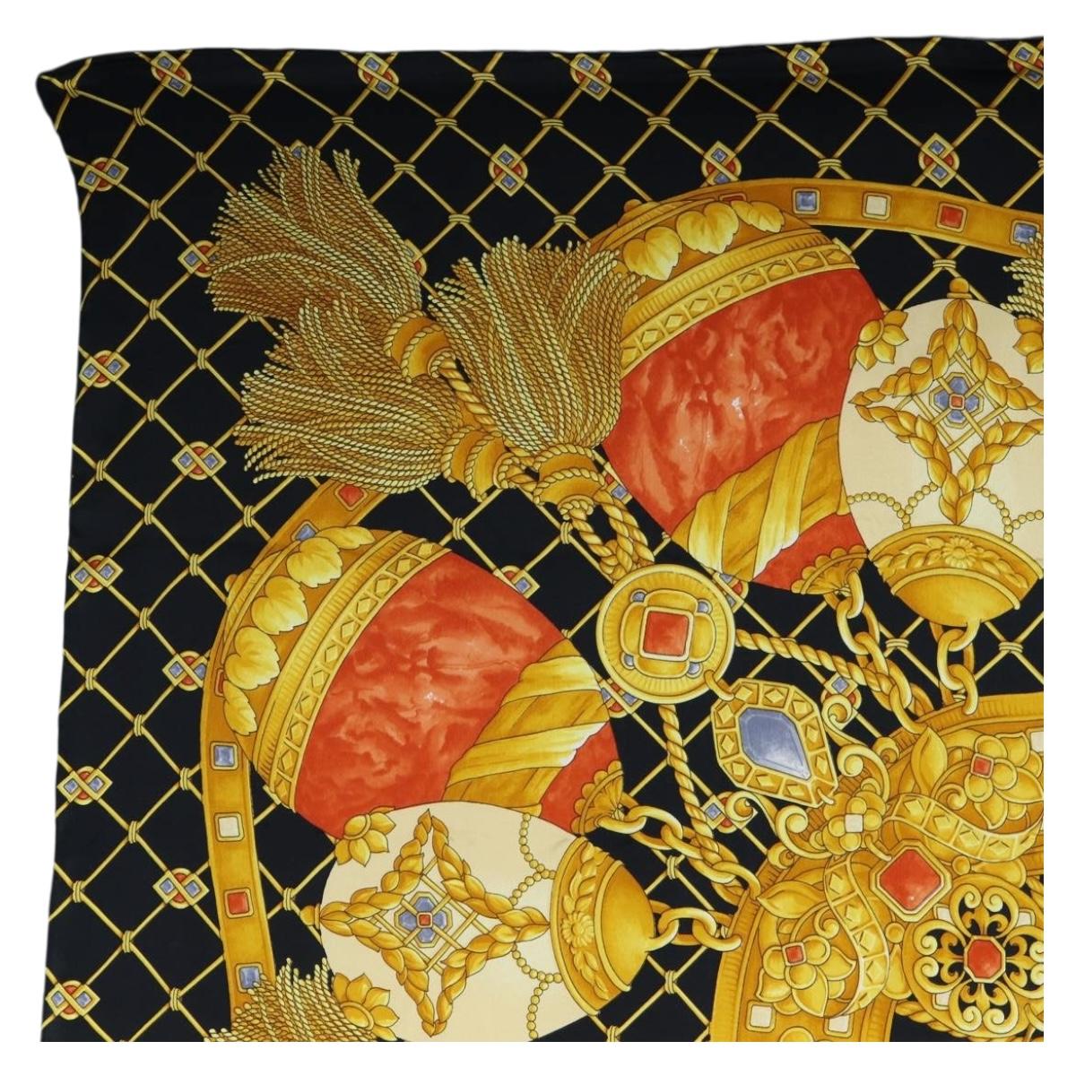 CELINE Large Jewelry Pattern Scarf Silk Black Yellow Auth am12158M