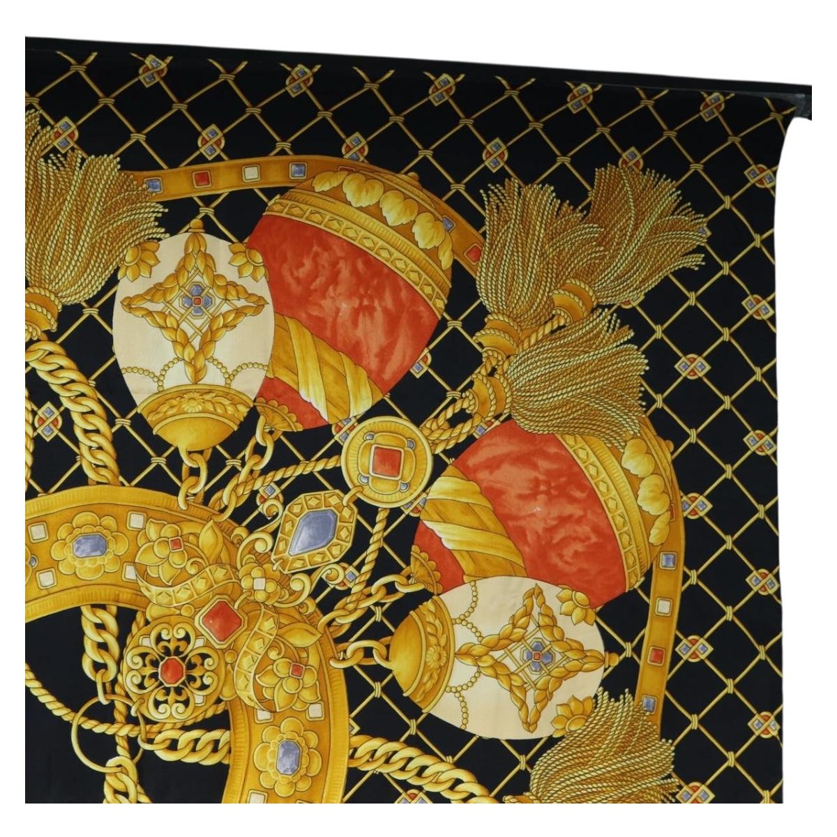 CELINE Large Jewelry Pattern Scarf Silk Black Yellow Auth am12158M