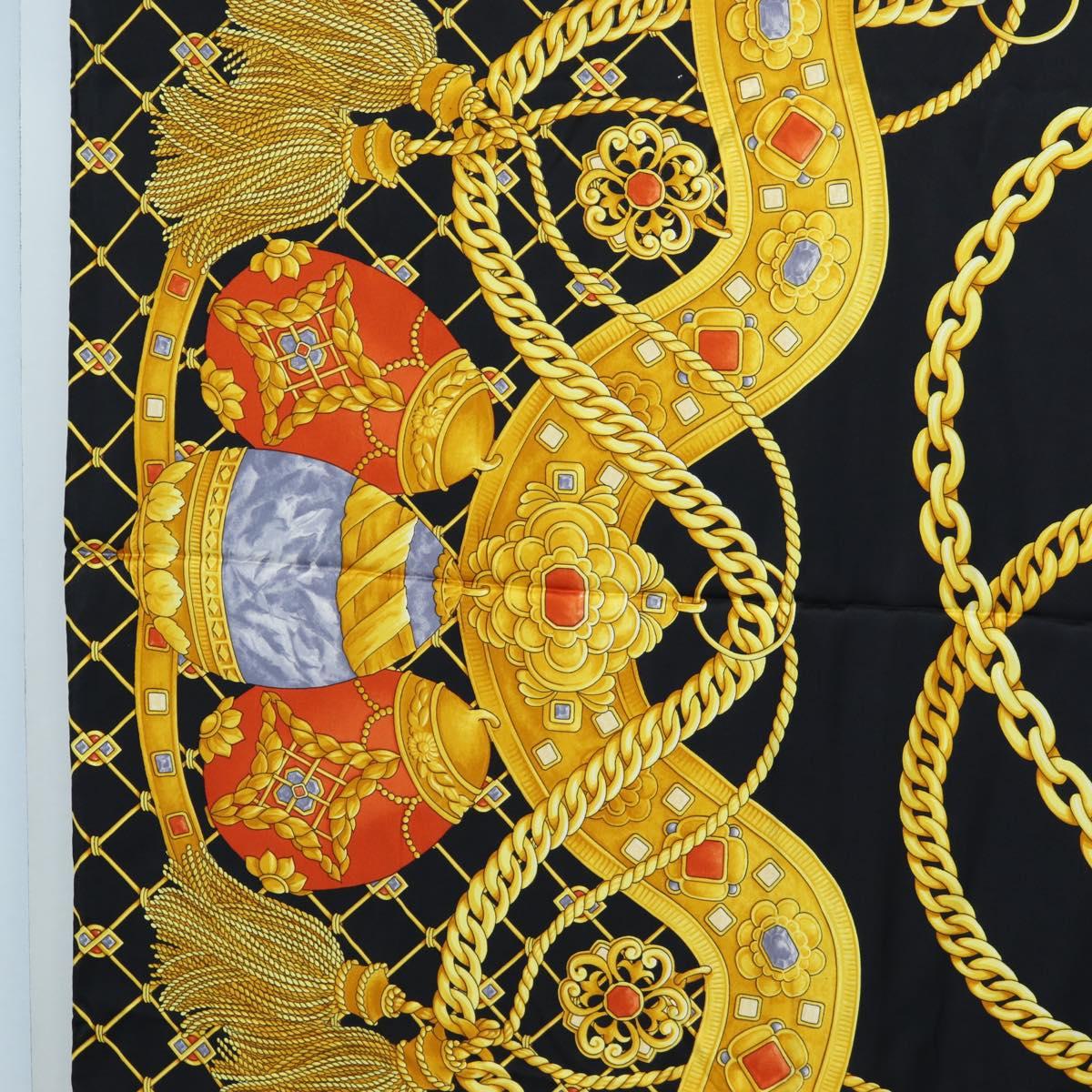 CELINE Large Jewelry Pattern Scarf Silk Black Yellow Auth am12158M