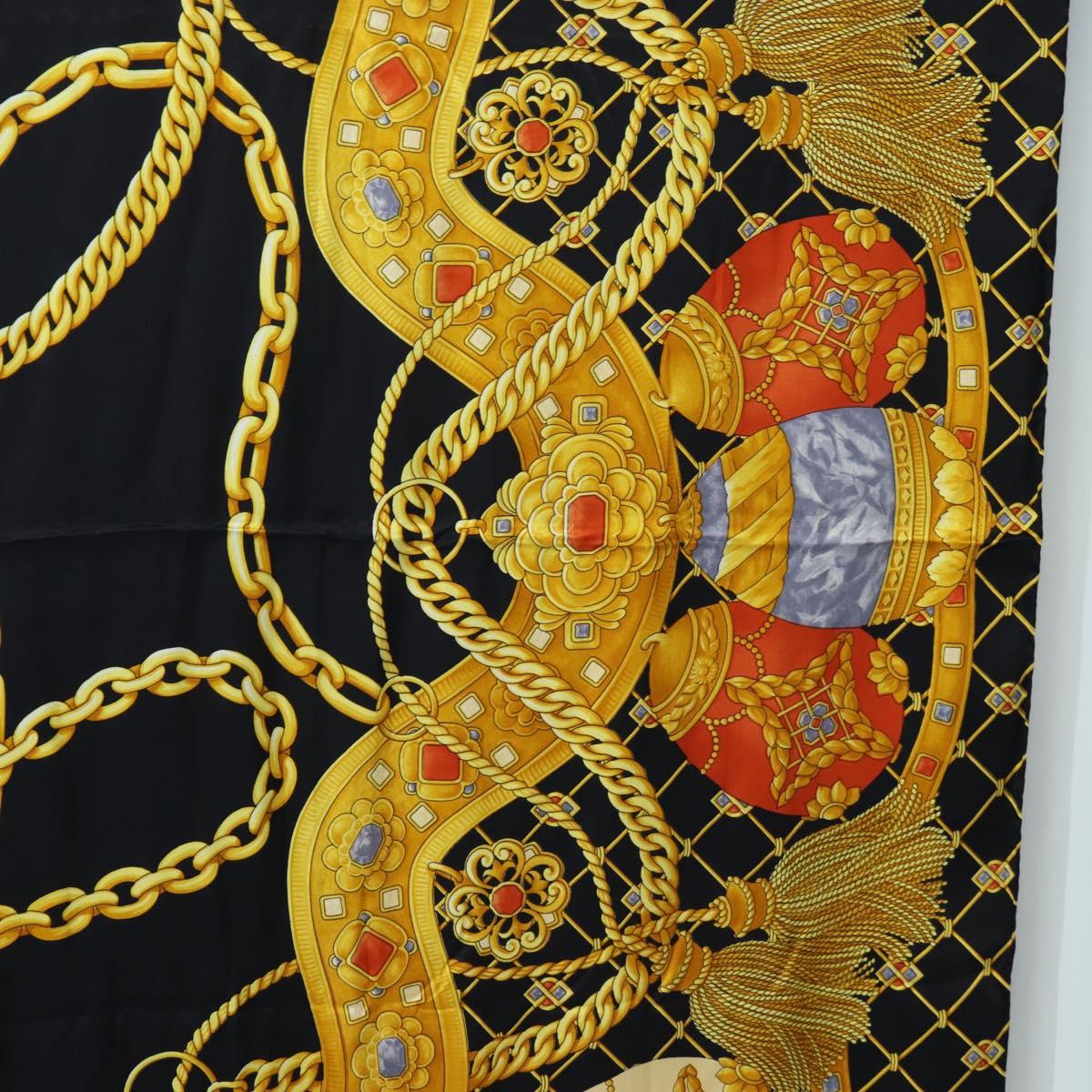 CELINE Large Jewelry Pattern Scarf Silk Black Yellow Auth am12158M