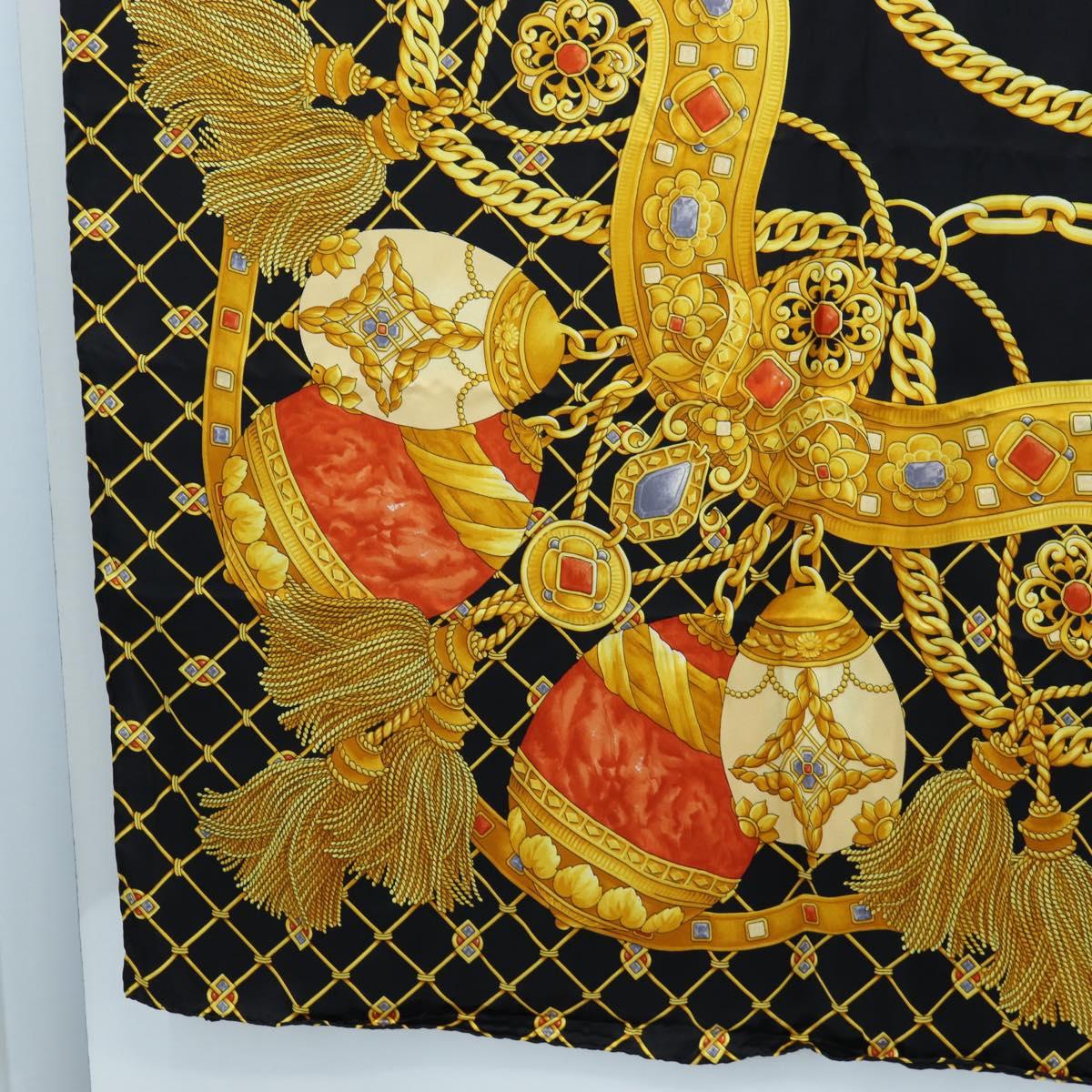 CELINE Large Jewelry Pattern Scarf Silk Black Yellow Auth am12158M