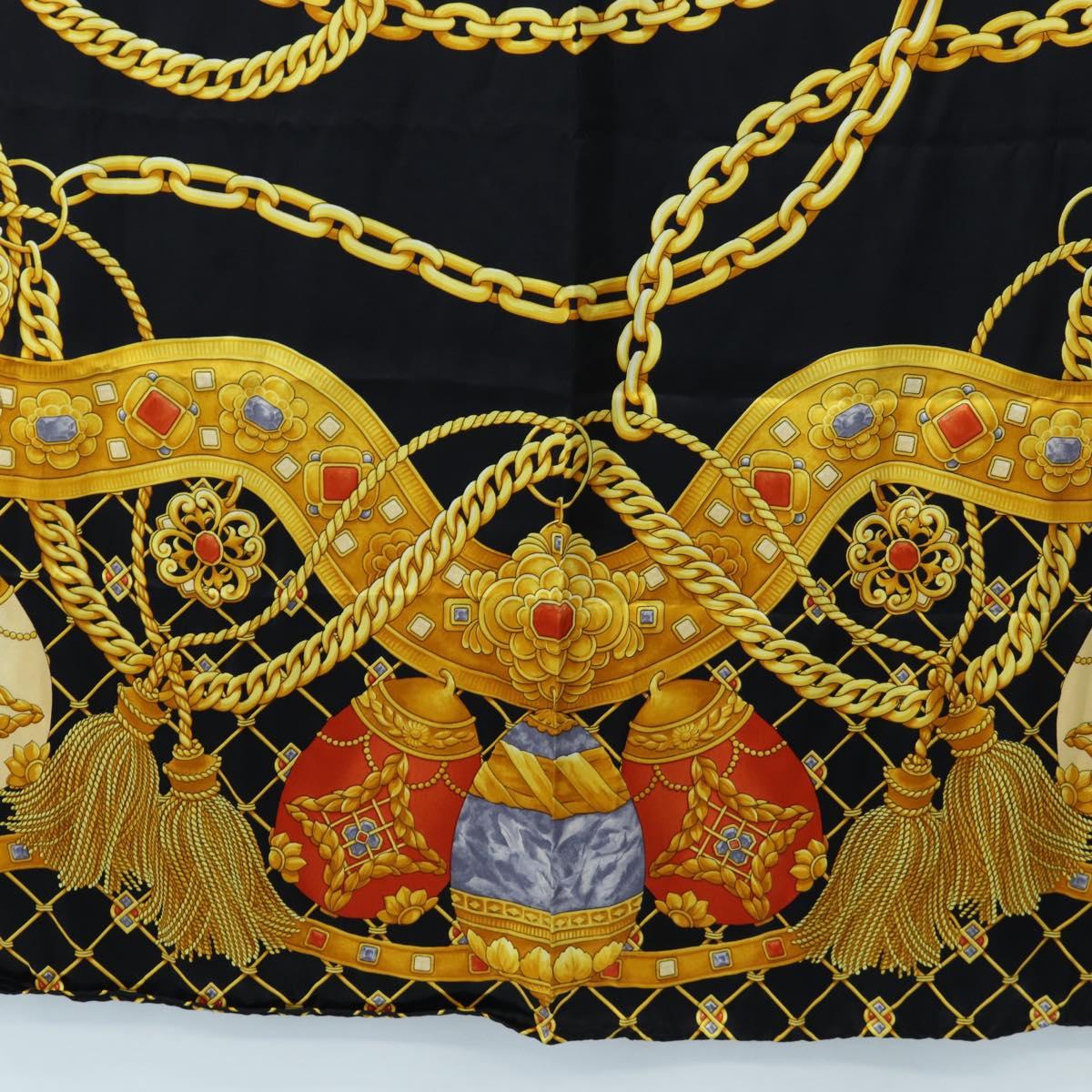 CELINE Large Jewelry Pattern Scarf Silk Black Yellow Auth am12158M