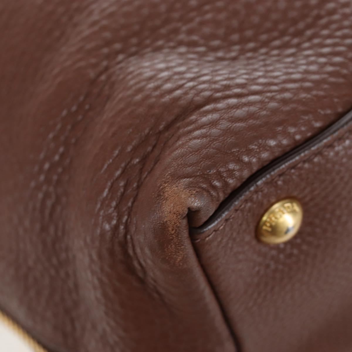 PRADA Shoulder Bag Taurillon Clemence Brown Gold Auth am12161V