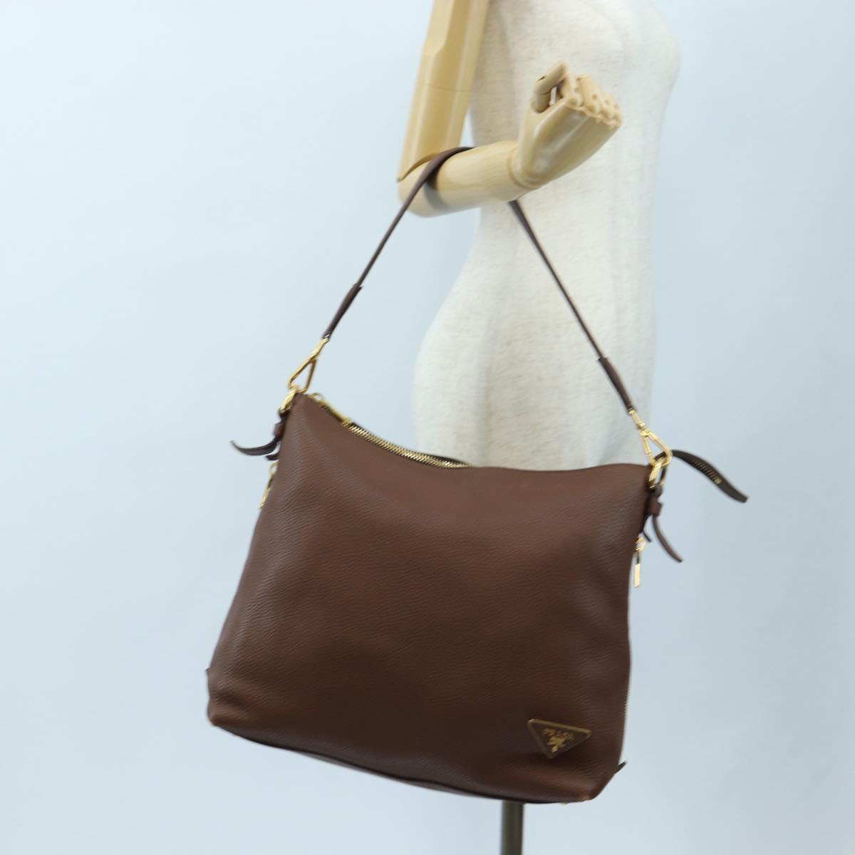 PRADA Shoulder Bag Taurillon Clemence Brown Gold Auth am12161V