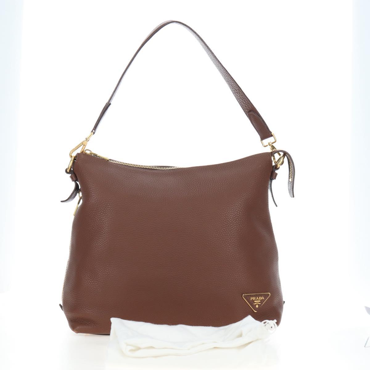 PRADA Shoulder Bag Taurillon Clemence Brown Gold Auth am12161V