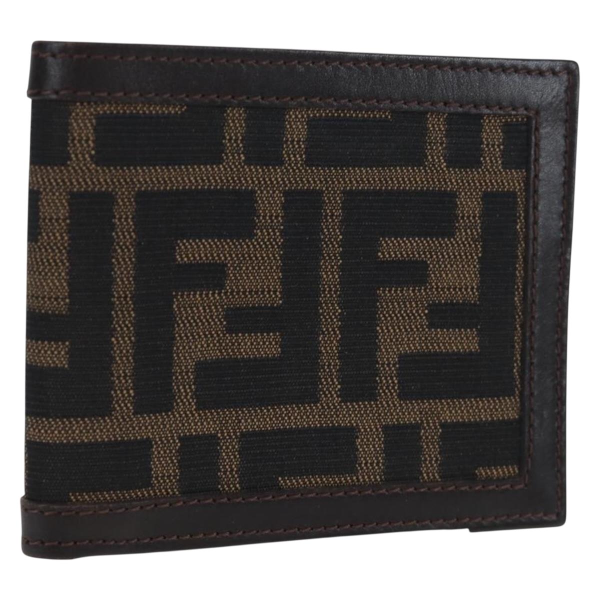 FENDI Zucca Canvas Bifold Wallet Black Brown Auth am12162V