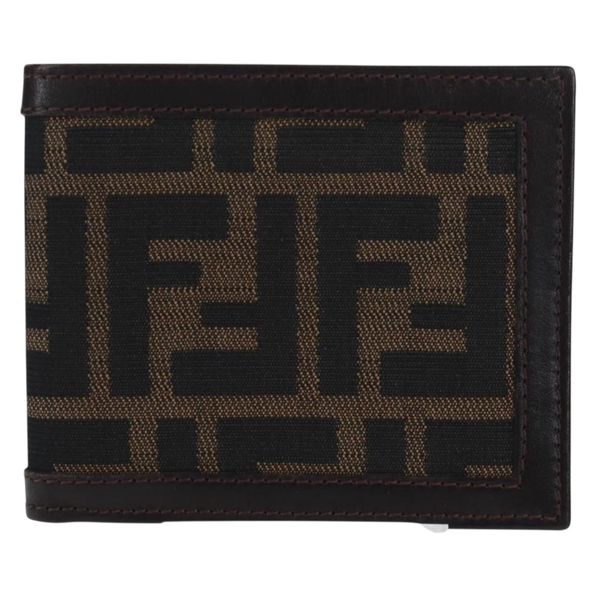 FENDI Zucca Canvas Bifold Wallet Black Brown Auth am12162V