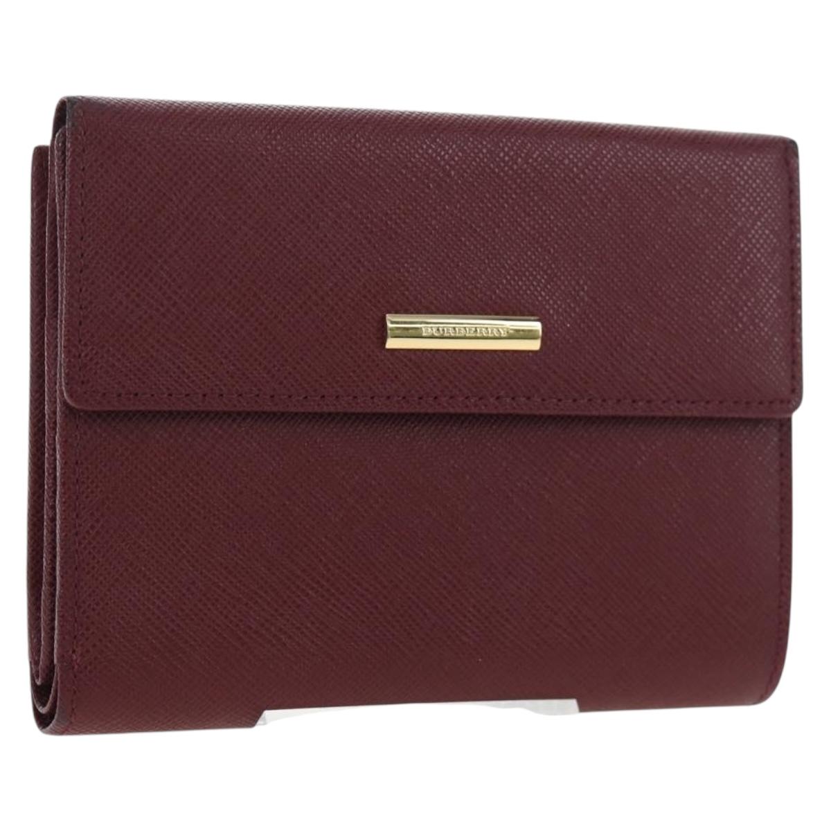 BURBERRY Kiss Lock Bifold Wallet PVC Canvas Bordeaux Gold Auth am12163V