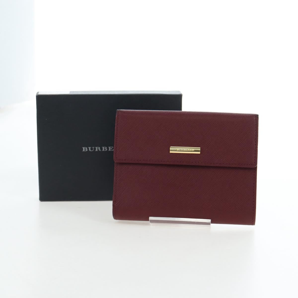 BURBERRY Kiss Lock Bifold Wallet PVC Canvas Bordeaux Gold Auth am12163V