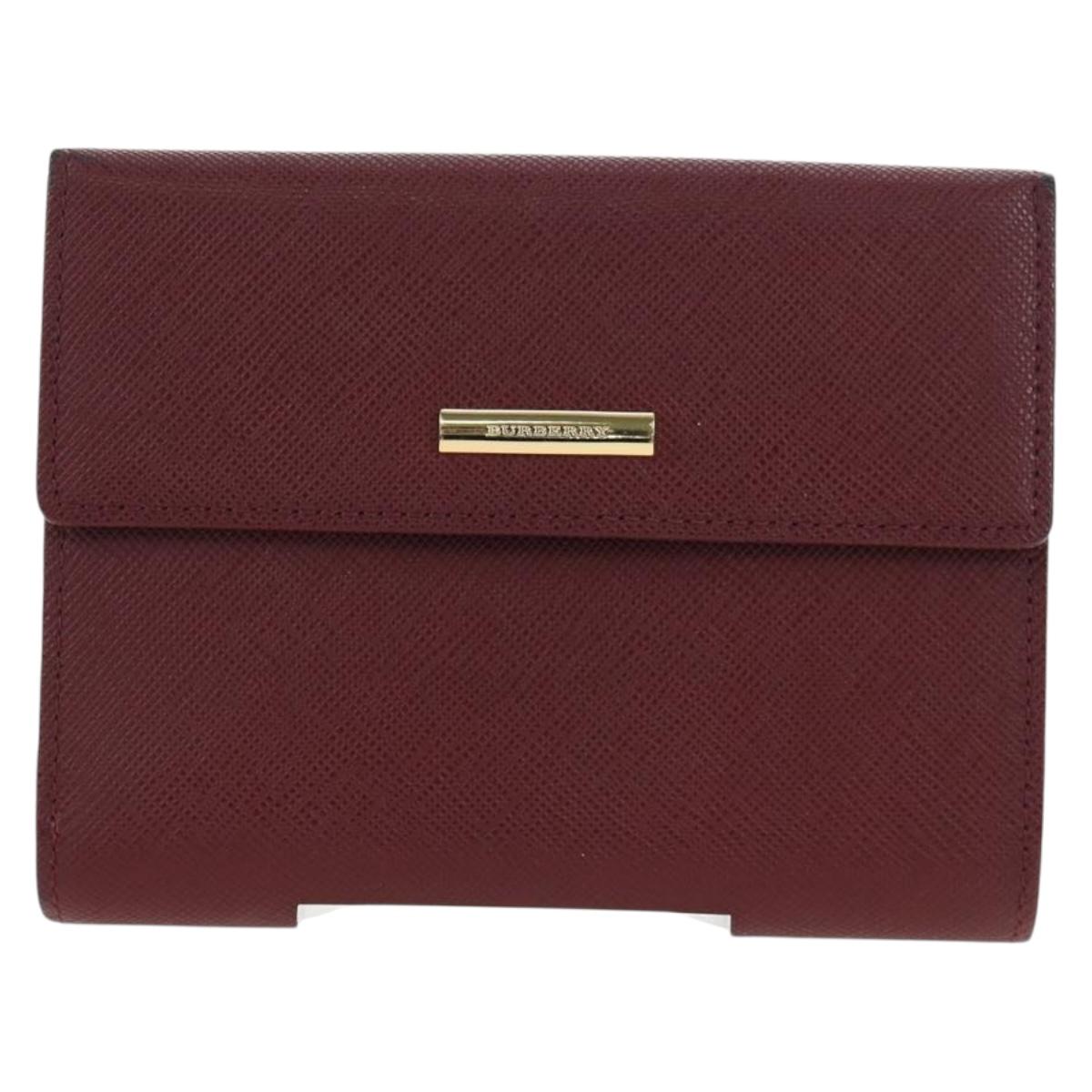BURBERRY Kiss Lock Bifold Wallet PVC Canvas Bordeaux Gold Auth am12163V