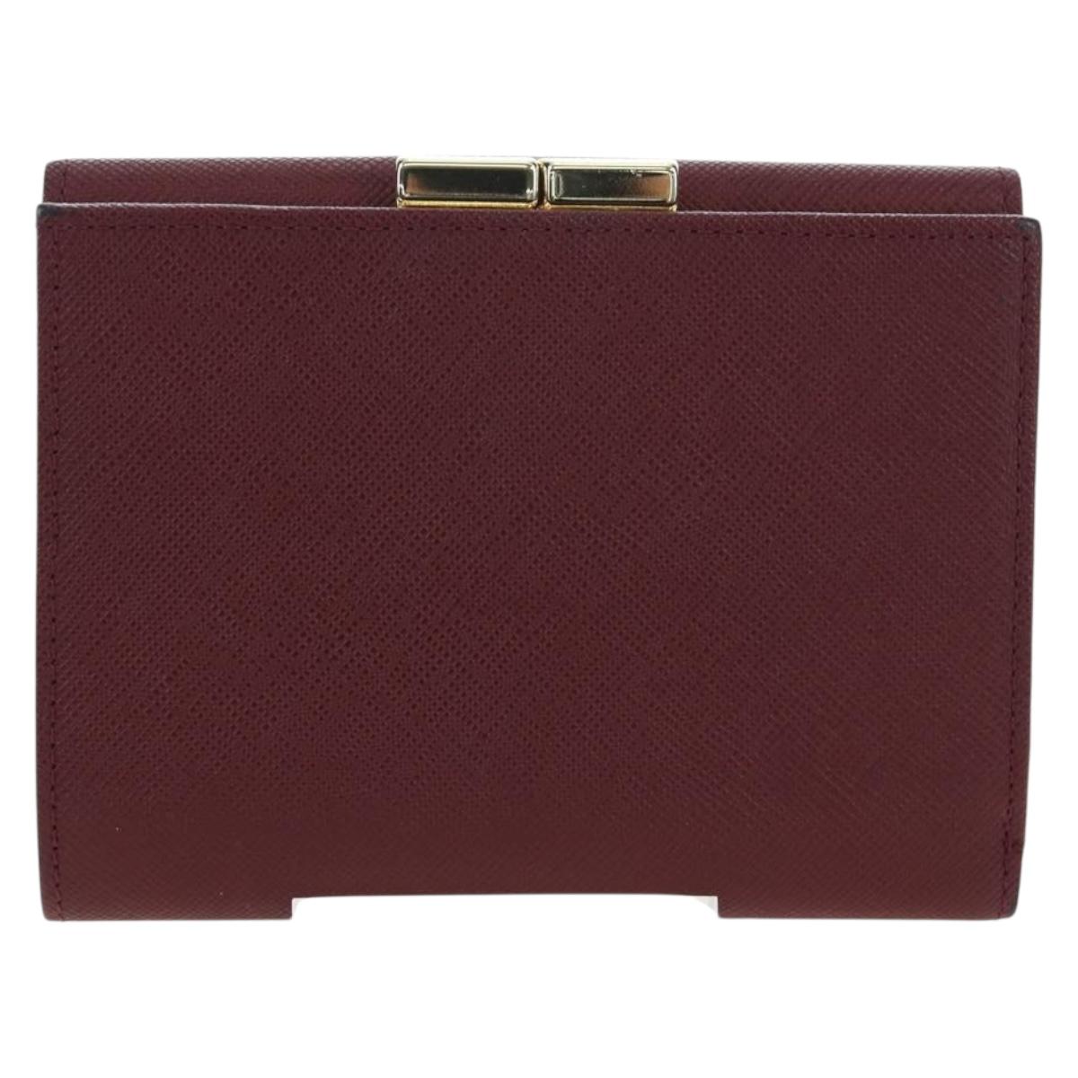 BURBERRY Kiss Lock Bifold Wallet PVC Canvas Bordeaux Gold Auth am12163V