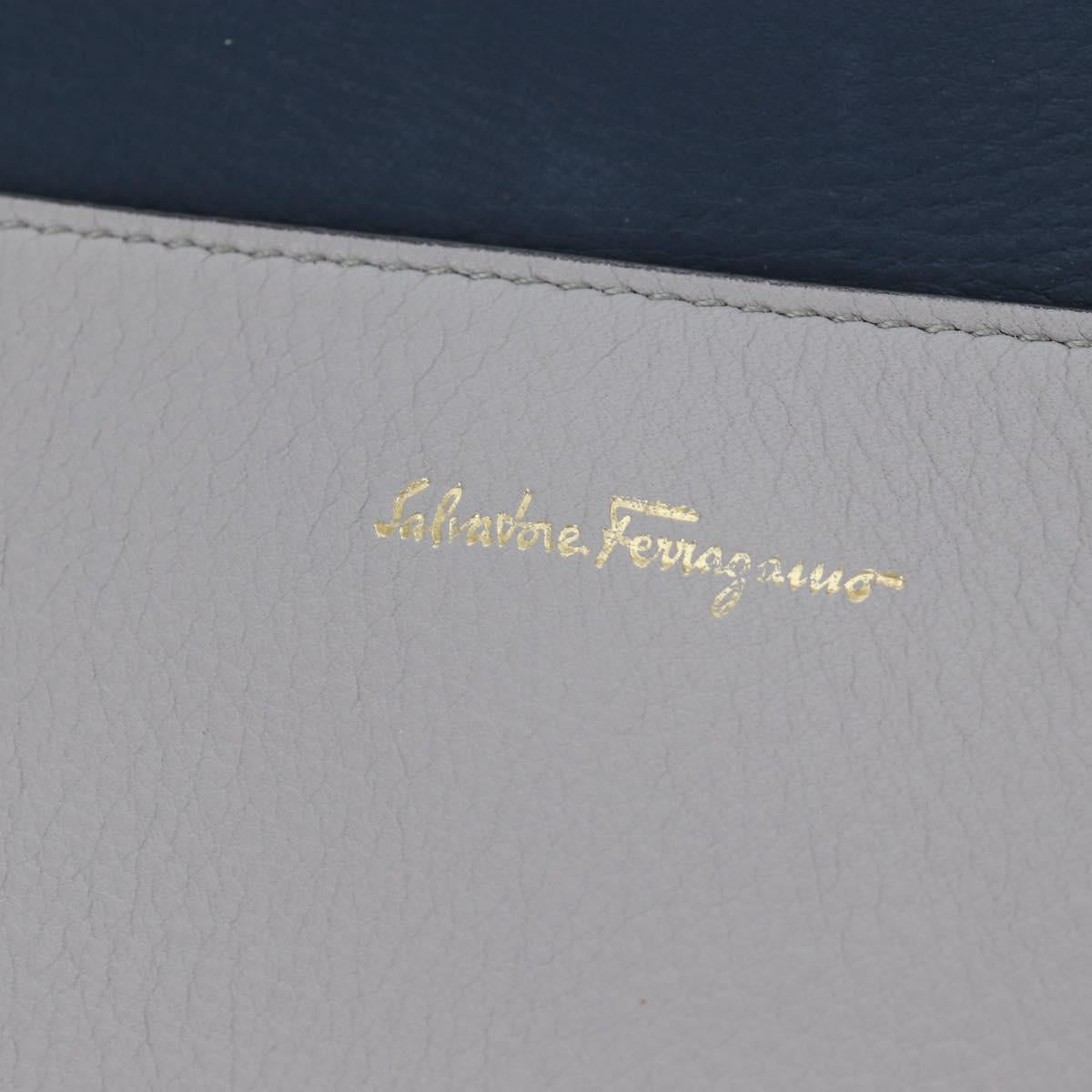 Salvatore Ferragamo Gancini Hand Bag Leather Gray Gold Auth am12164V