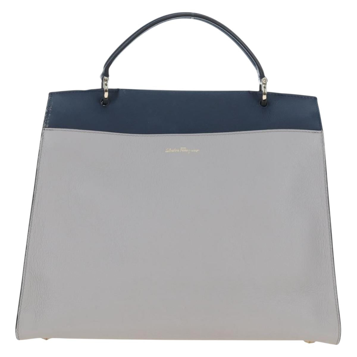 Salvatore Ferragamo Gancini Hand Bag Leather Gray Gold Auth am12164V