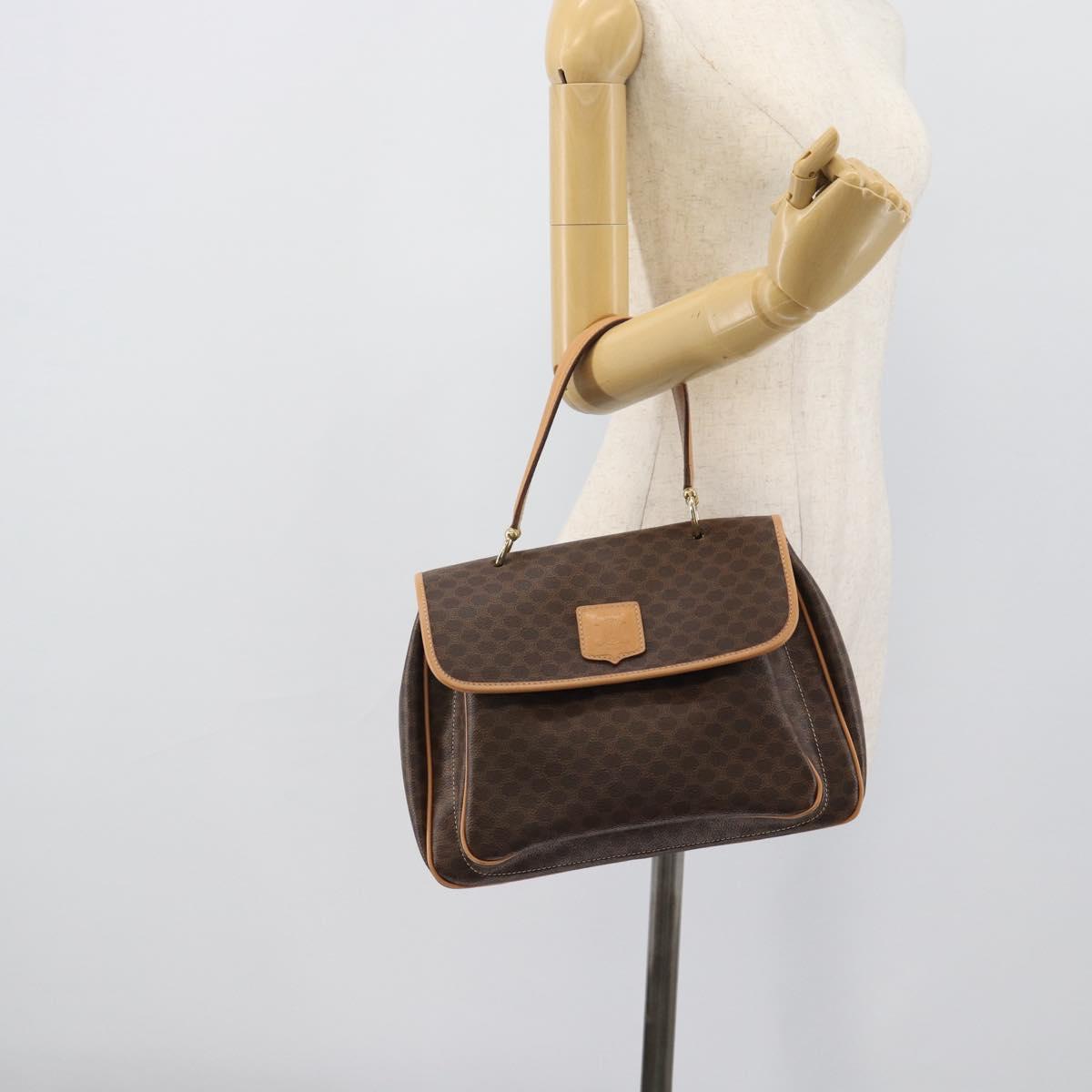 CELINE Macadam Canvas Hand Bag PVC Leather Brown Gold Auth am12166V