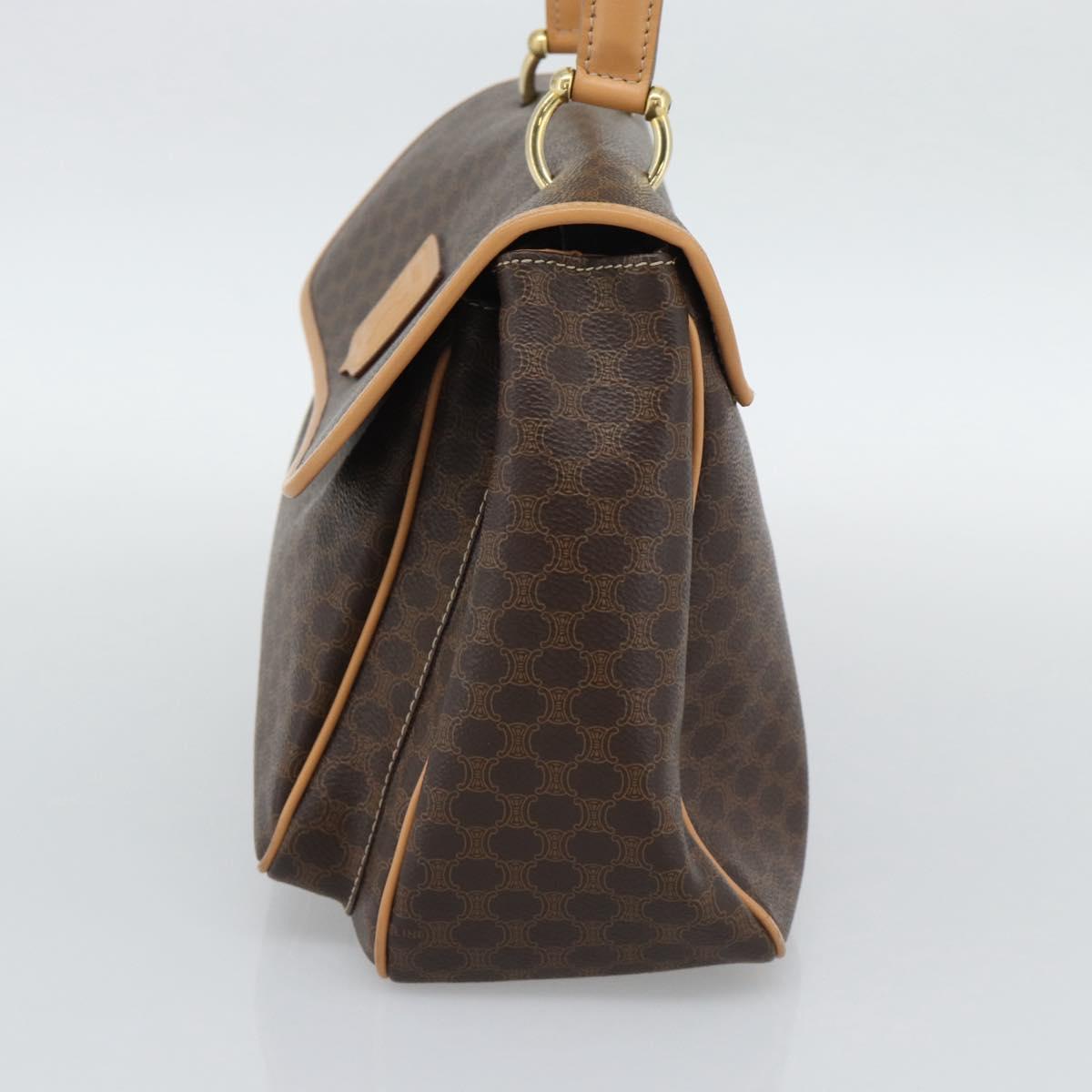 CELINE Macadam Canvas Hand Bag PVC Leather Brown Gold Auth am12166V