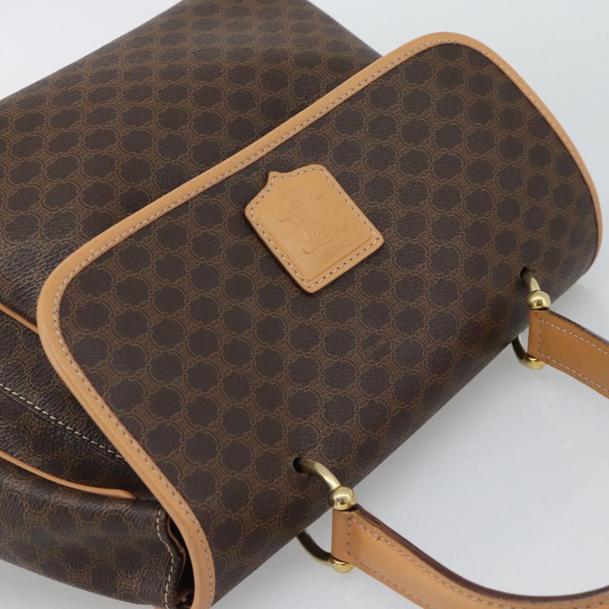 CELINE Macadam Canvas Hand Bag PVC Leather Brown Gold Auth am12166V