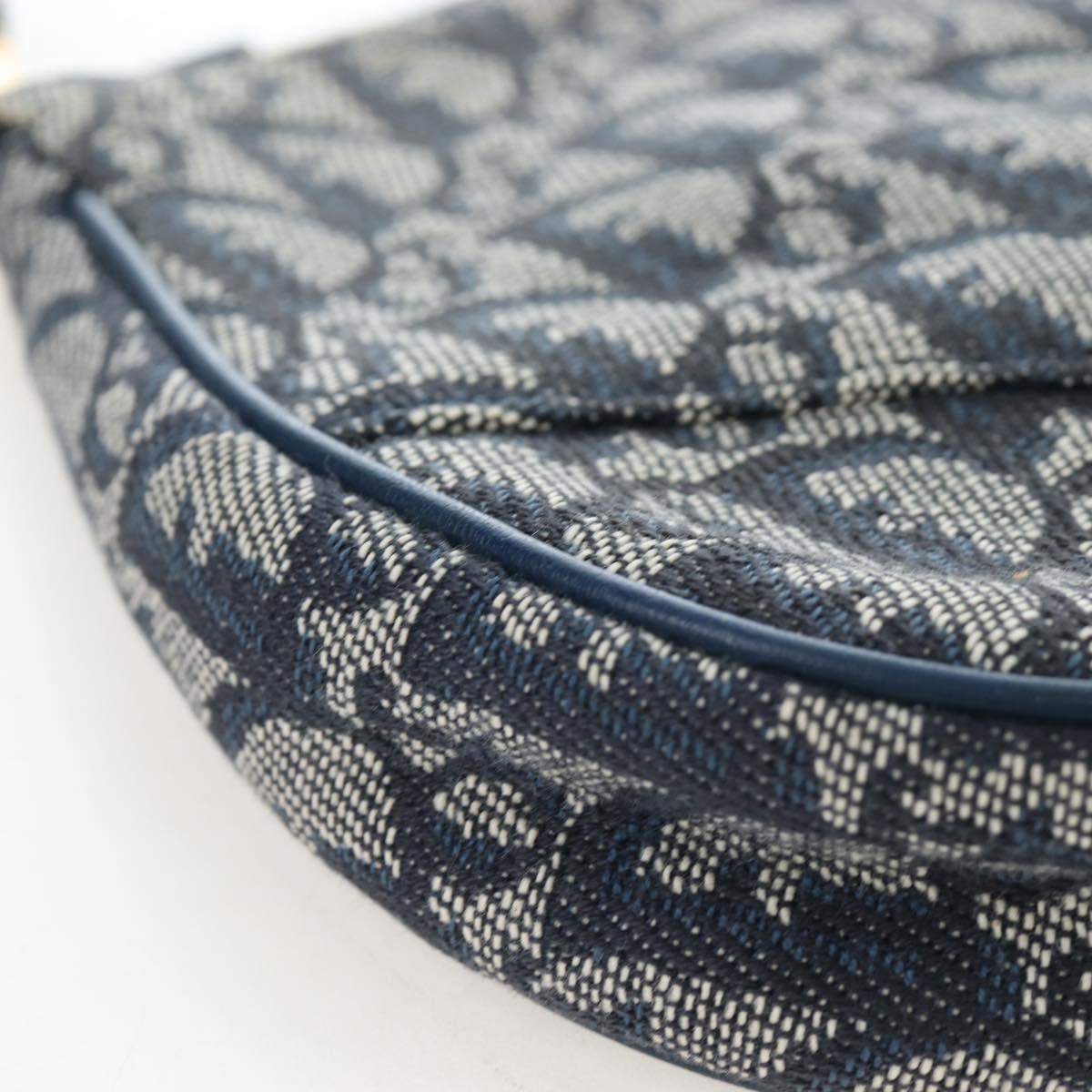 Christian Dior Trotter Canvas Saddle Pouch Navy Gold Auth am12177V