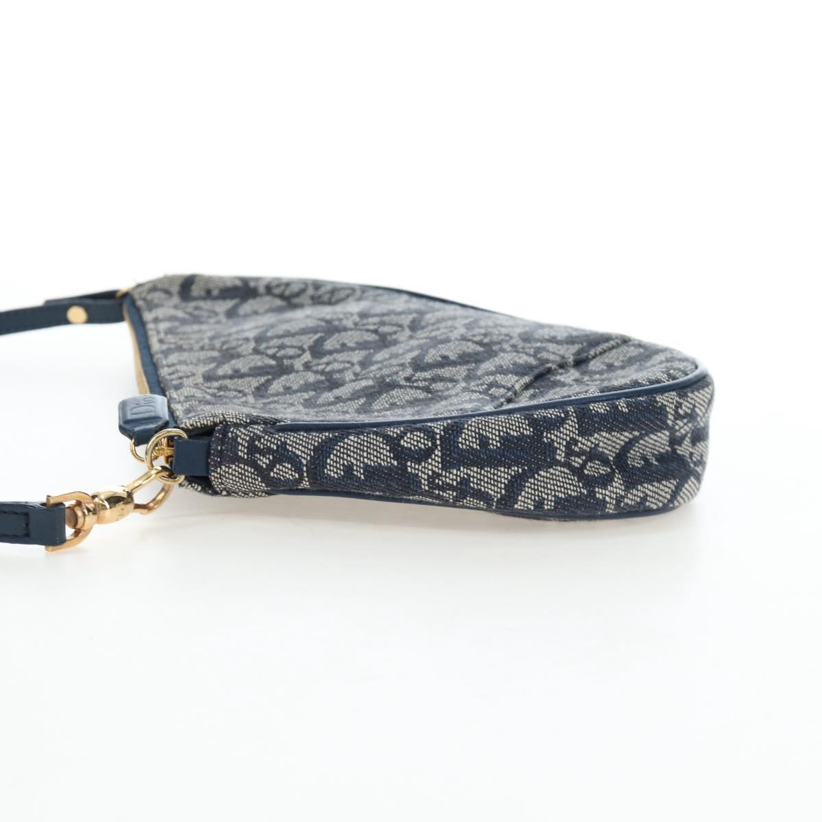 Christian Dior Trotter Canvas Saddle Pouch Navy Gold Auth am12177V