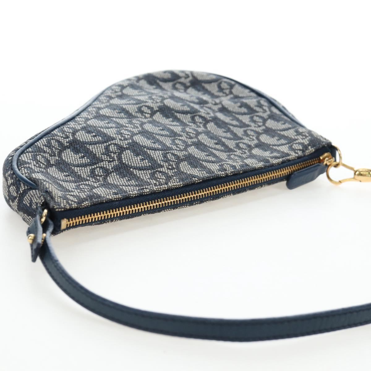 Christian Dior Trotter Canvas Saddle Pouch Navy Gold Auth am12177V