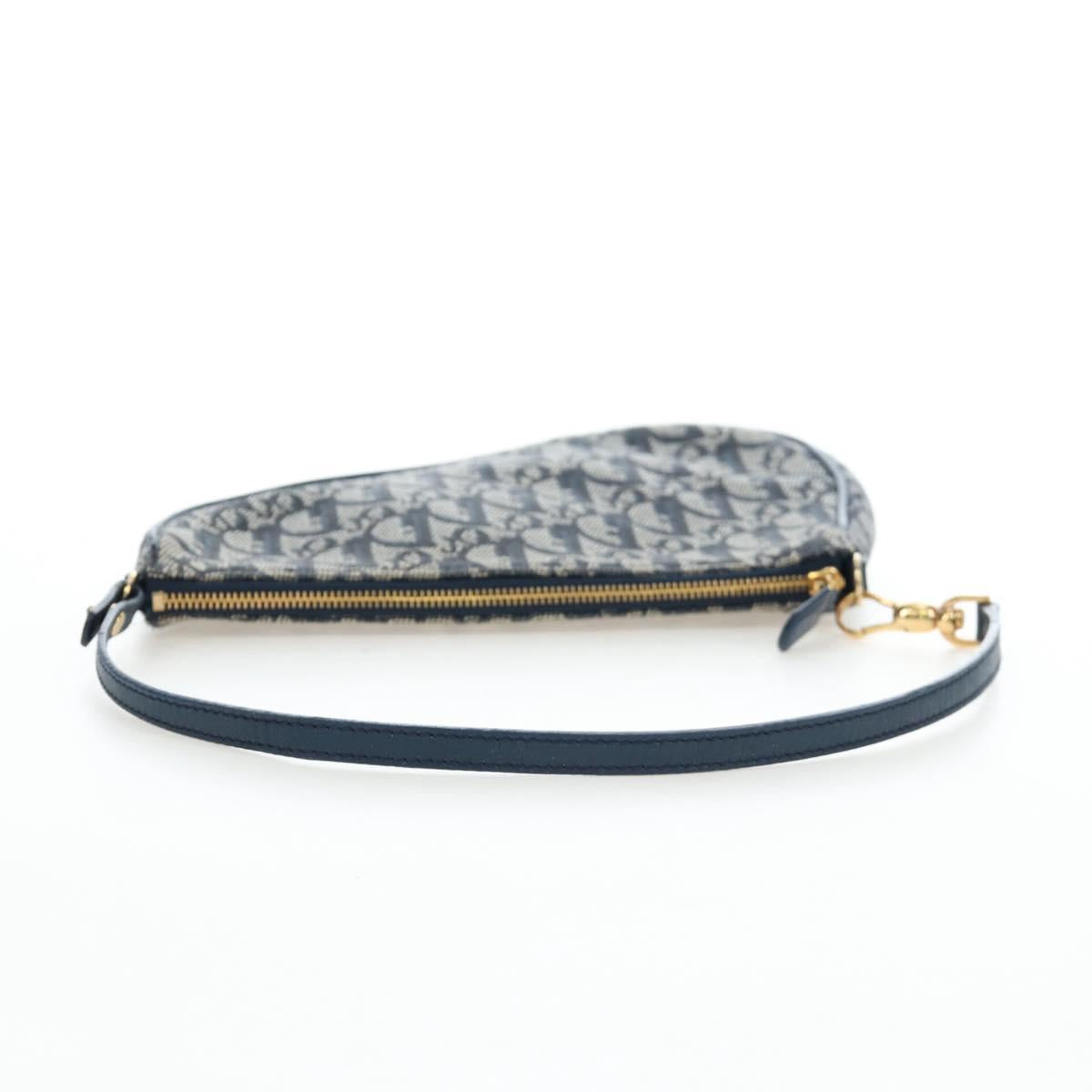 Christian Dior Trotter Canvas Saddle Pouch Navy Gold Auth am12177V