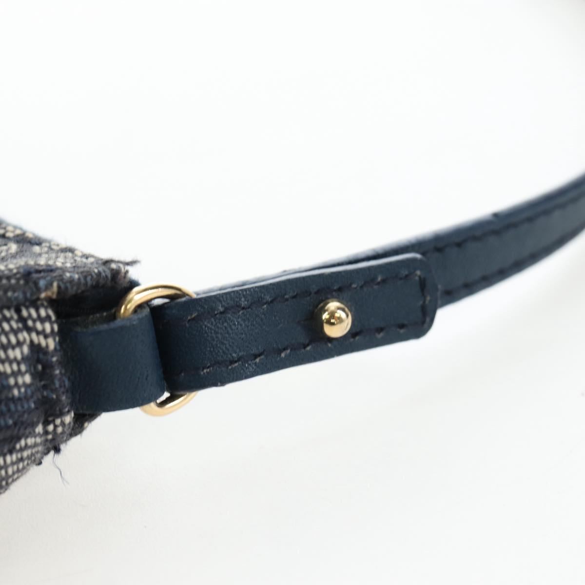 Christian Dior Trotter Canvas Saddle Pouch Navy Gold Auth am12177V