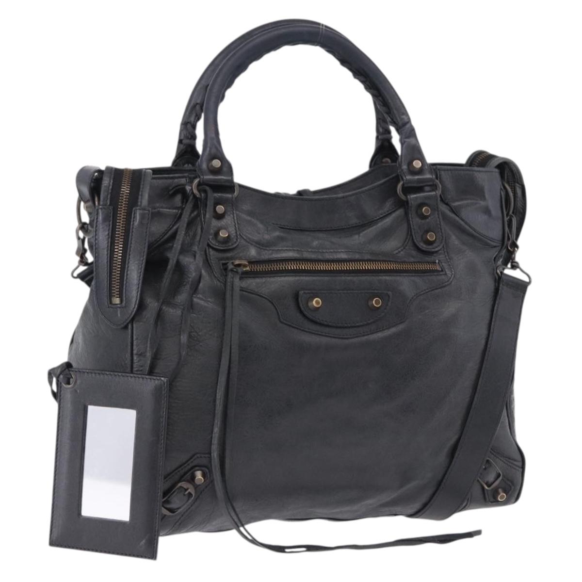 BALENCIAGA The Vero Hand Bag Leather 2way Navy 235216 Auth am12179V